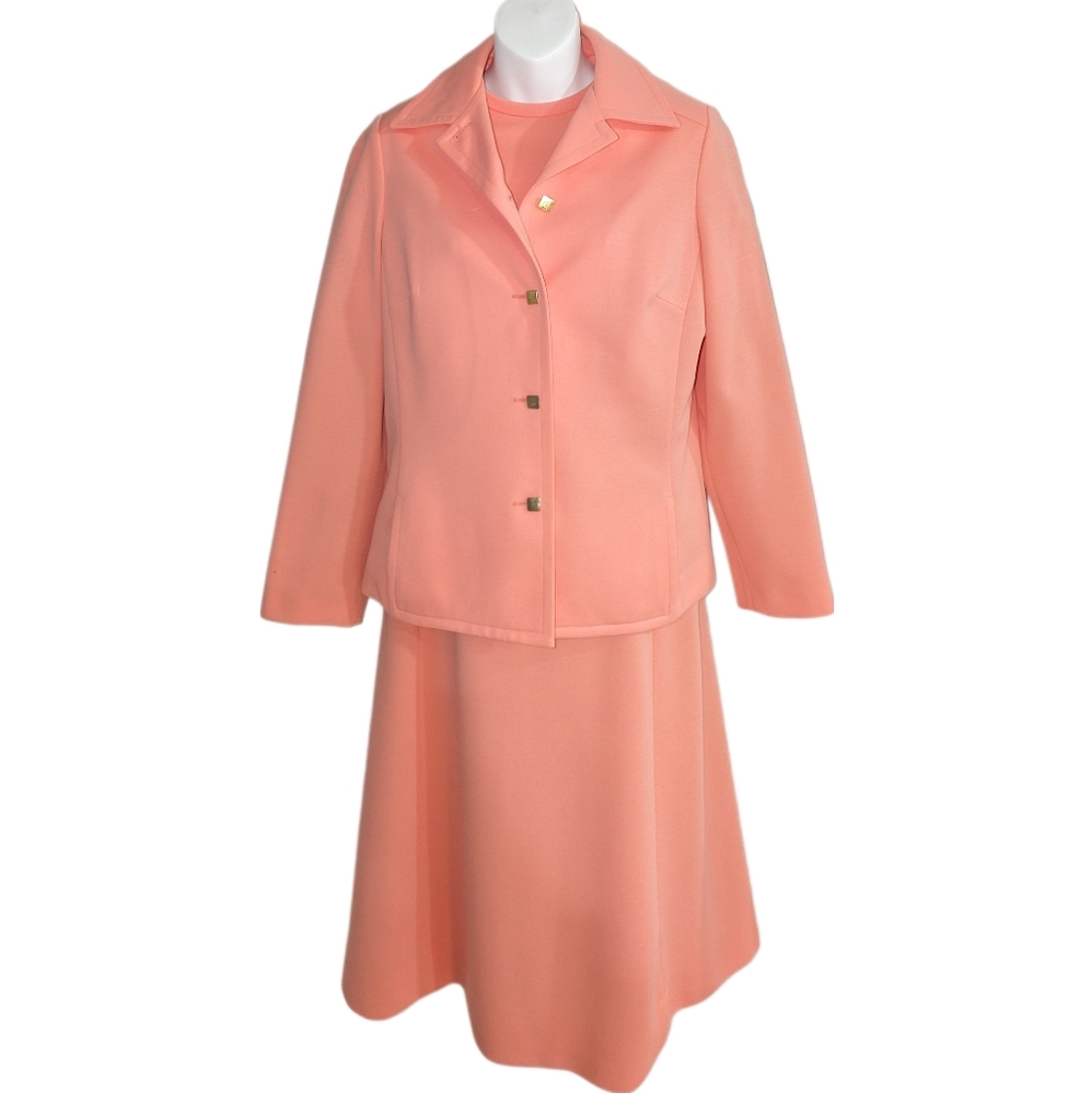 Henri-Lee Coral Midi Dress with Matching Gold Button Blazer - Medium